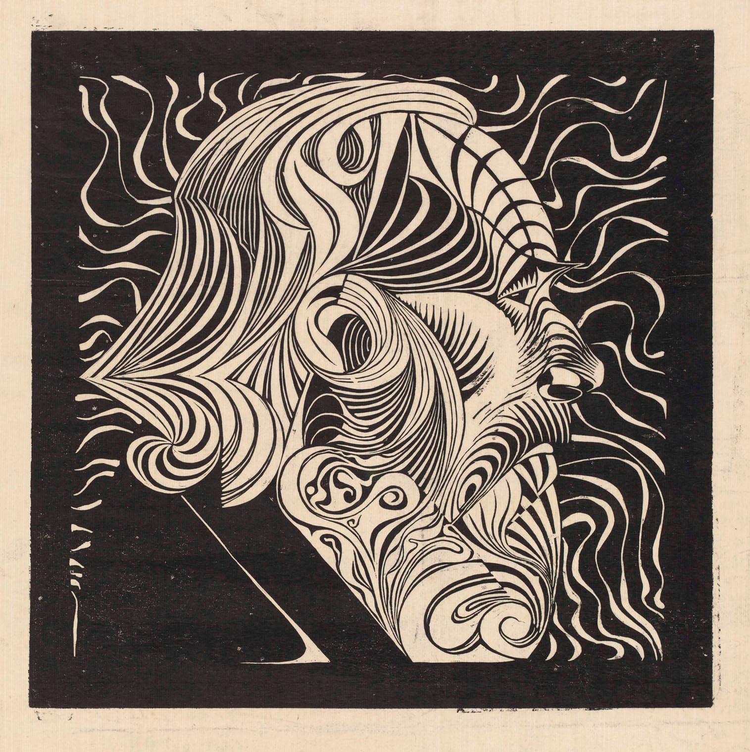 M.C. Escher, Mansportret, houtsnede, 1920