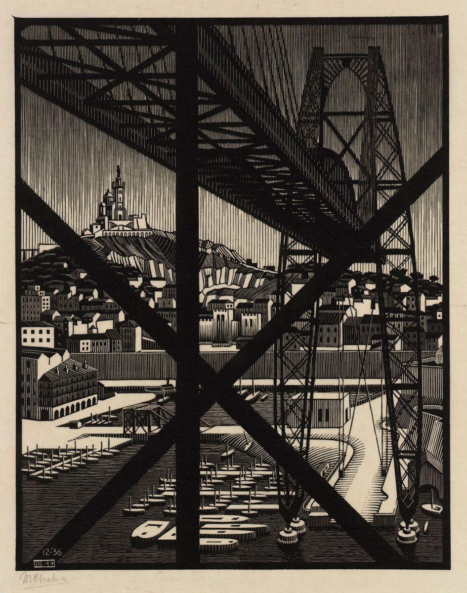 M.C. Escher, Marseille, wood engraving, December 1936