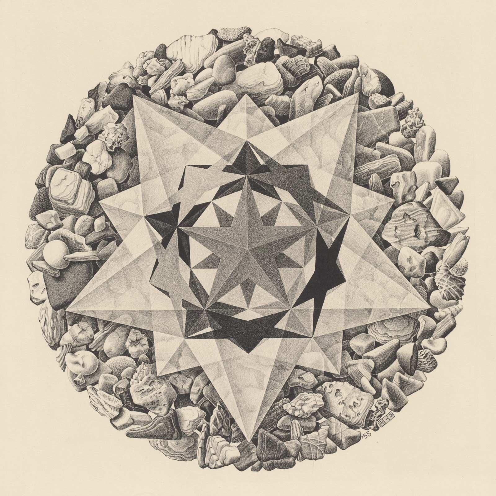 M.C. Escher, Order and Chaos II (Compass Card), lithograph, August 1955