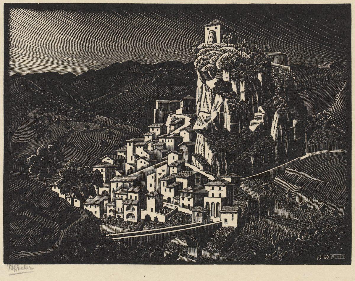 M.C. Escher, Palizzi, Calabria, houtsnede, oktober 1930