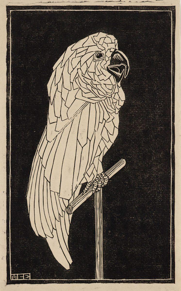 M.C. Escher, Papegaai, linoleumsnede, 1919