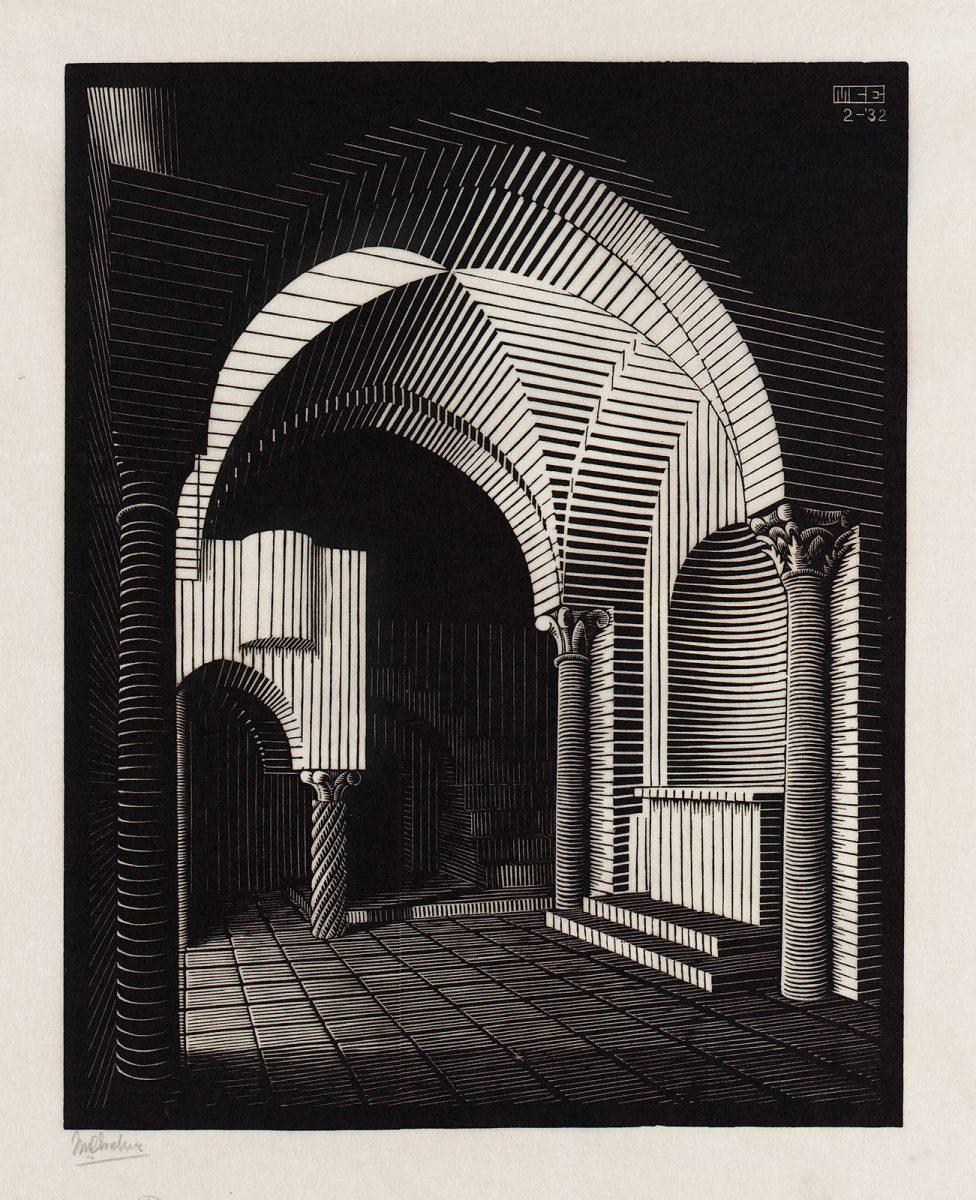 M.C. Escher, Porta Maria dell’Ospidale, Ravello (Old Church, Ravello), wood engraving, 1932