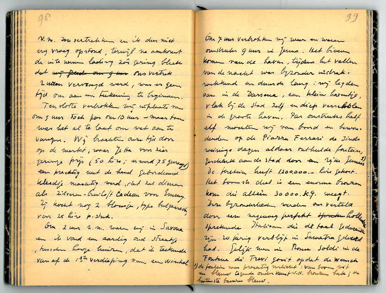 Eschers reisdagboek van 1936, met de aantekening over het straatje in Savona.