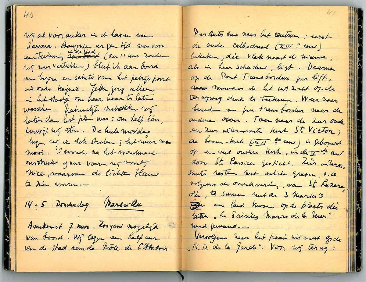 Reisdagboek 1936, met de aantekening over de schets.