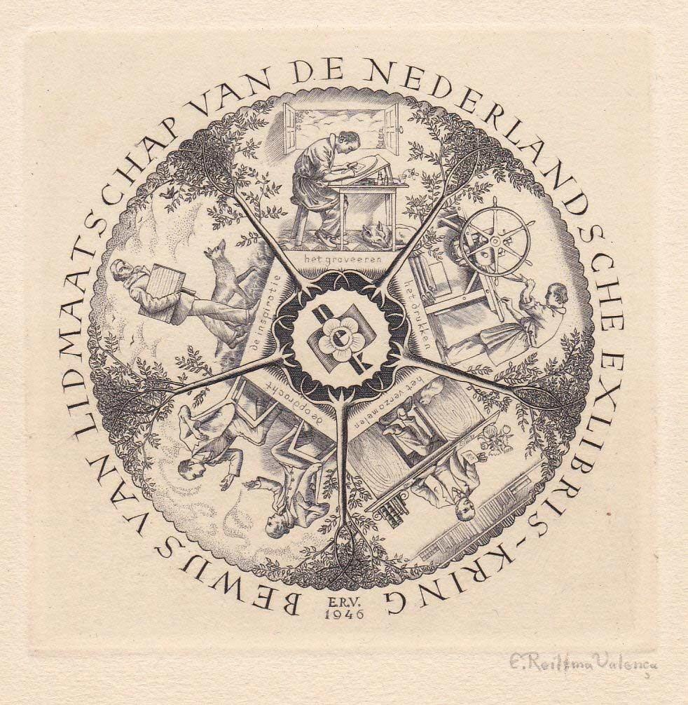 Engelien Reitsma-Valença (1889-1981), ex-libris, ets, 1946