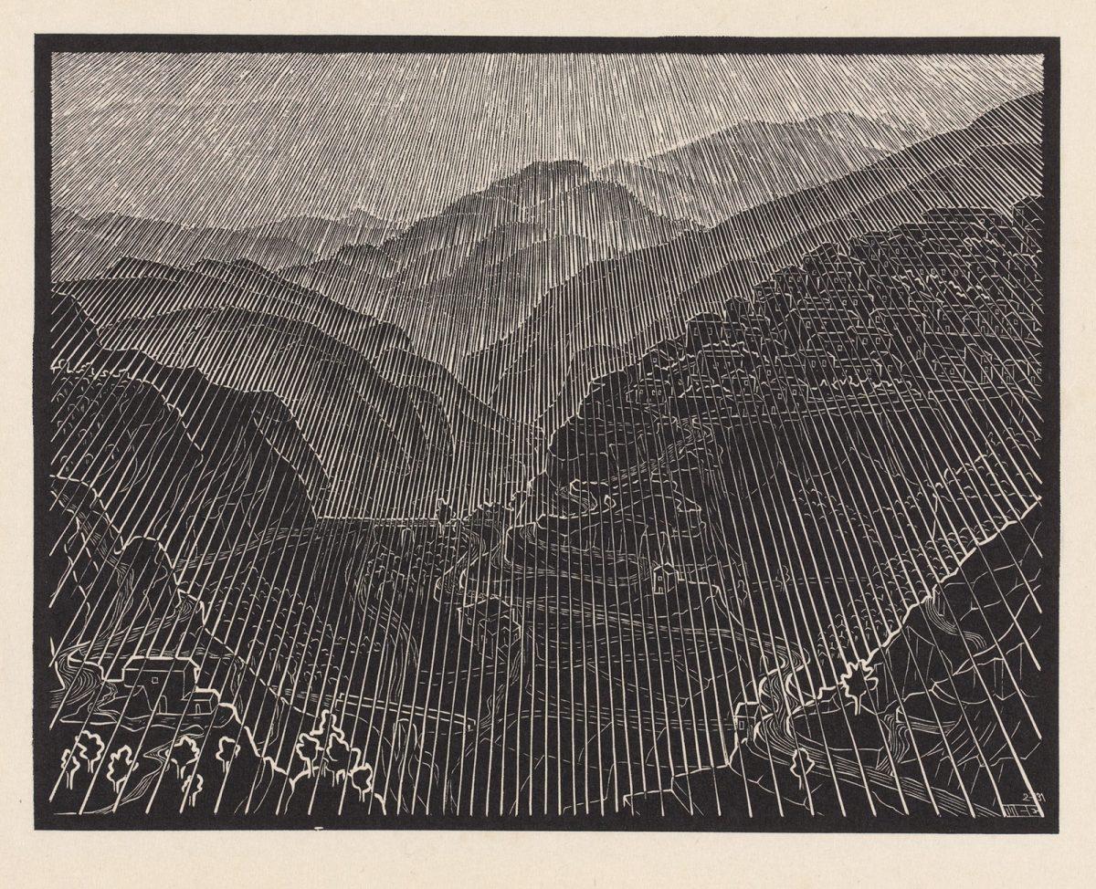 M.C. Escher, Rossano, Calabria, houtsnede, februari 1931