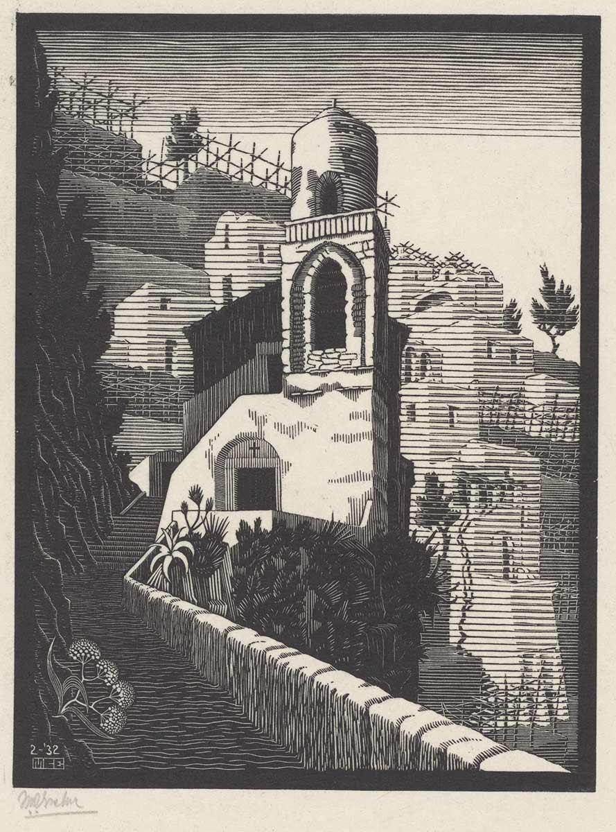 M.C. Escher, San Giovanni (in Campidoglio), Ravello, houtgravure, februari 1932