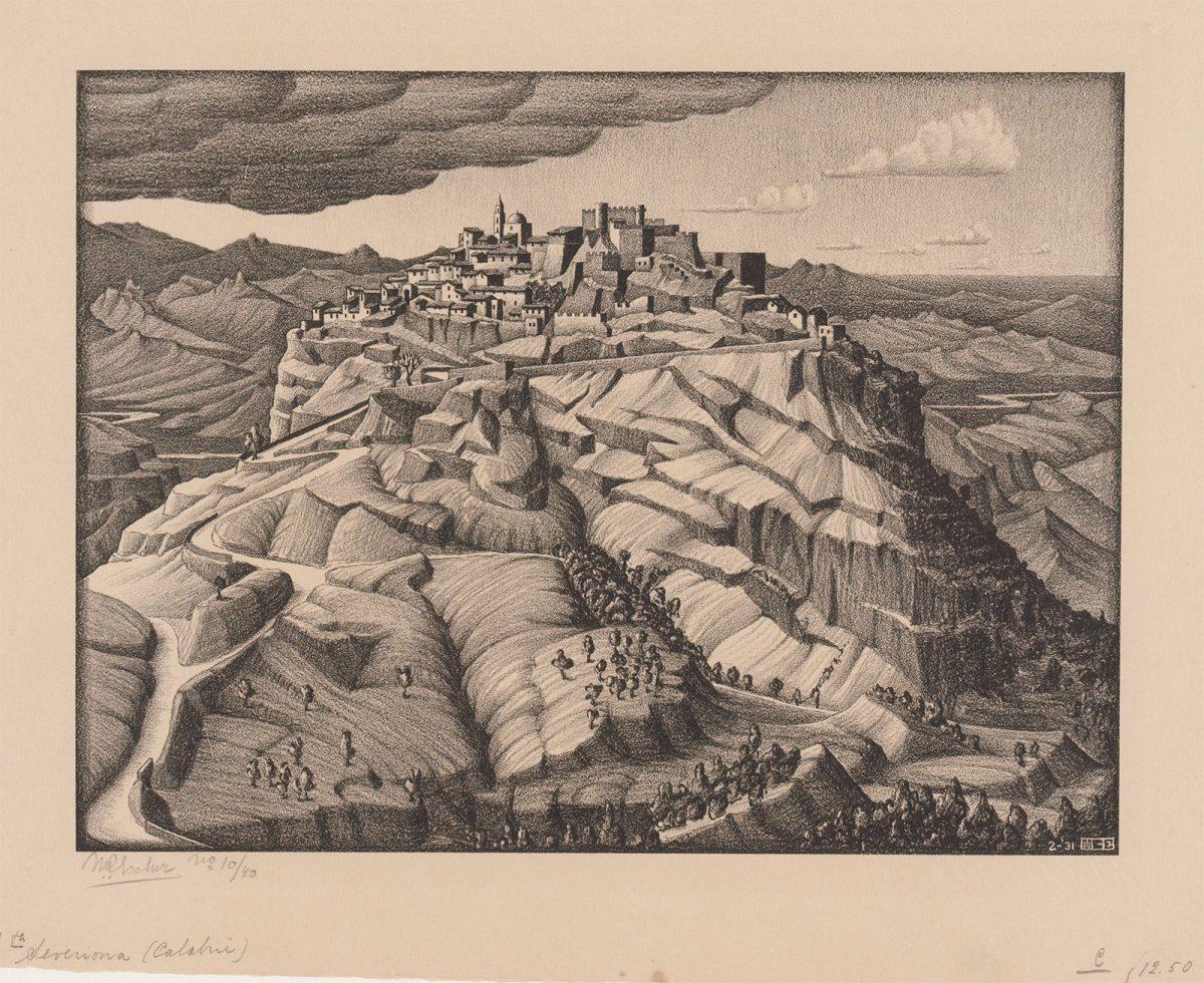 M.C. Escher, Santa Severina, Calabria, lithograph, February 1931