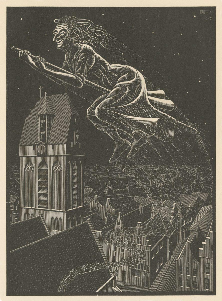M.C. Escher, Illustratie uit De vreeselijke avonturen van Scholastica, pagina 11, houtsnede, oktober 1931