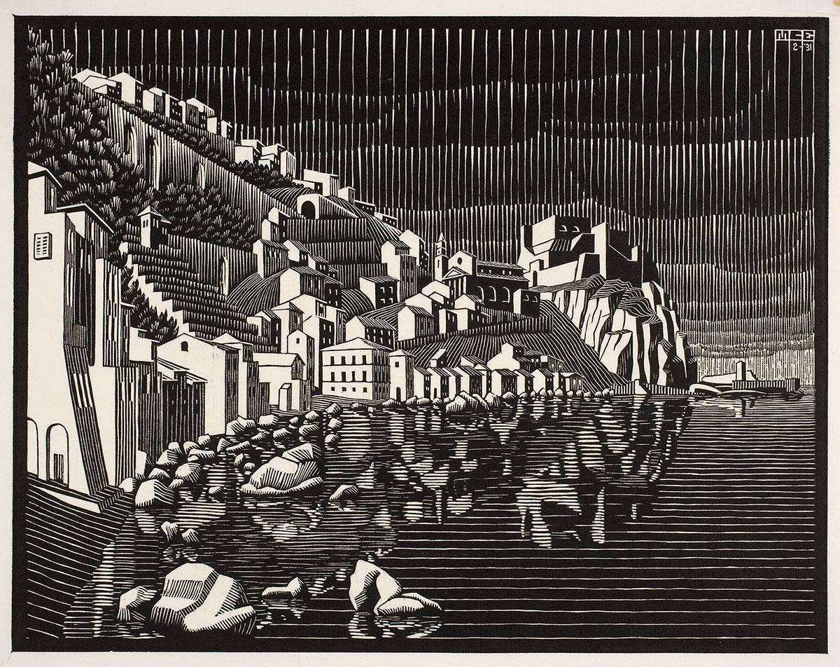 M.C. Escher, Scilla, Calabria, houtsnede, februari 1931