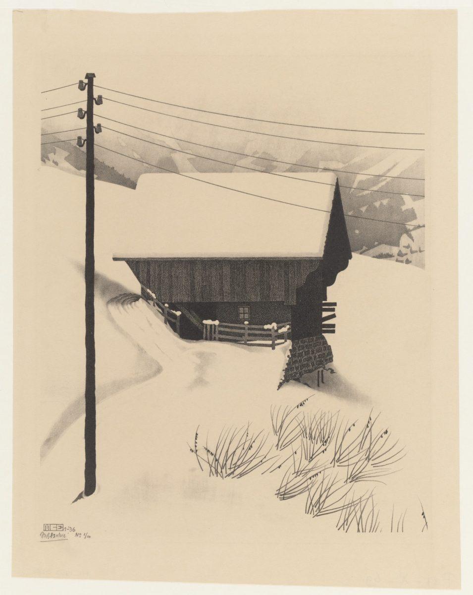 M.C. Escher, Snow, lithograph, January 1936