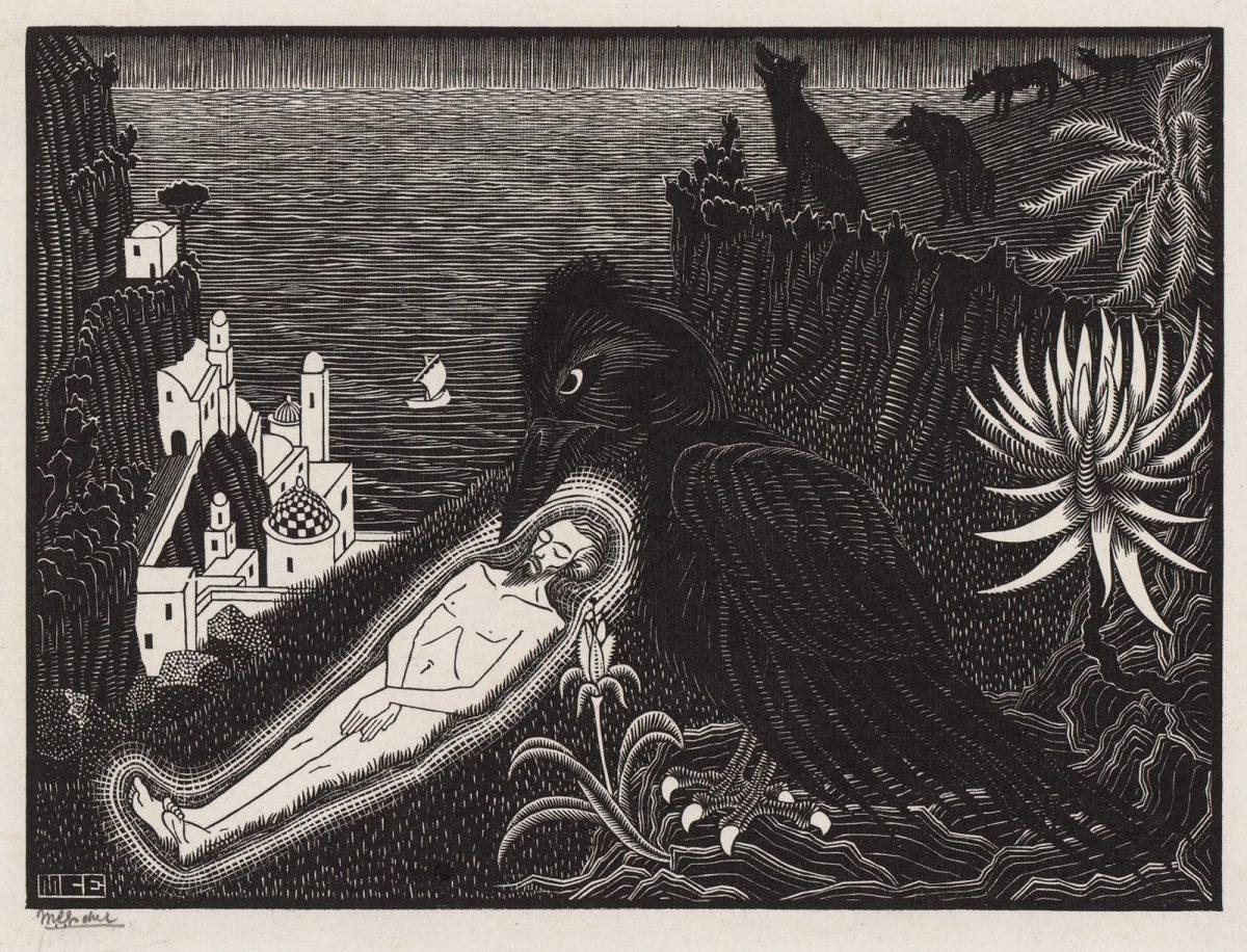 M.C. Escher, Sint Vincent, martelaar, houtsnede, juli 1925