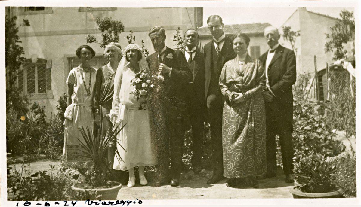 Marriage in Viareggio, 16 June 1924. Johan George Escher is standing 3rd from right. Father and mother Escher are to his right.