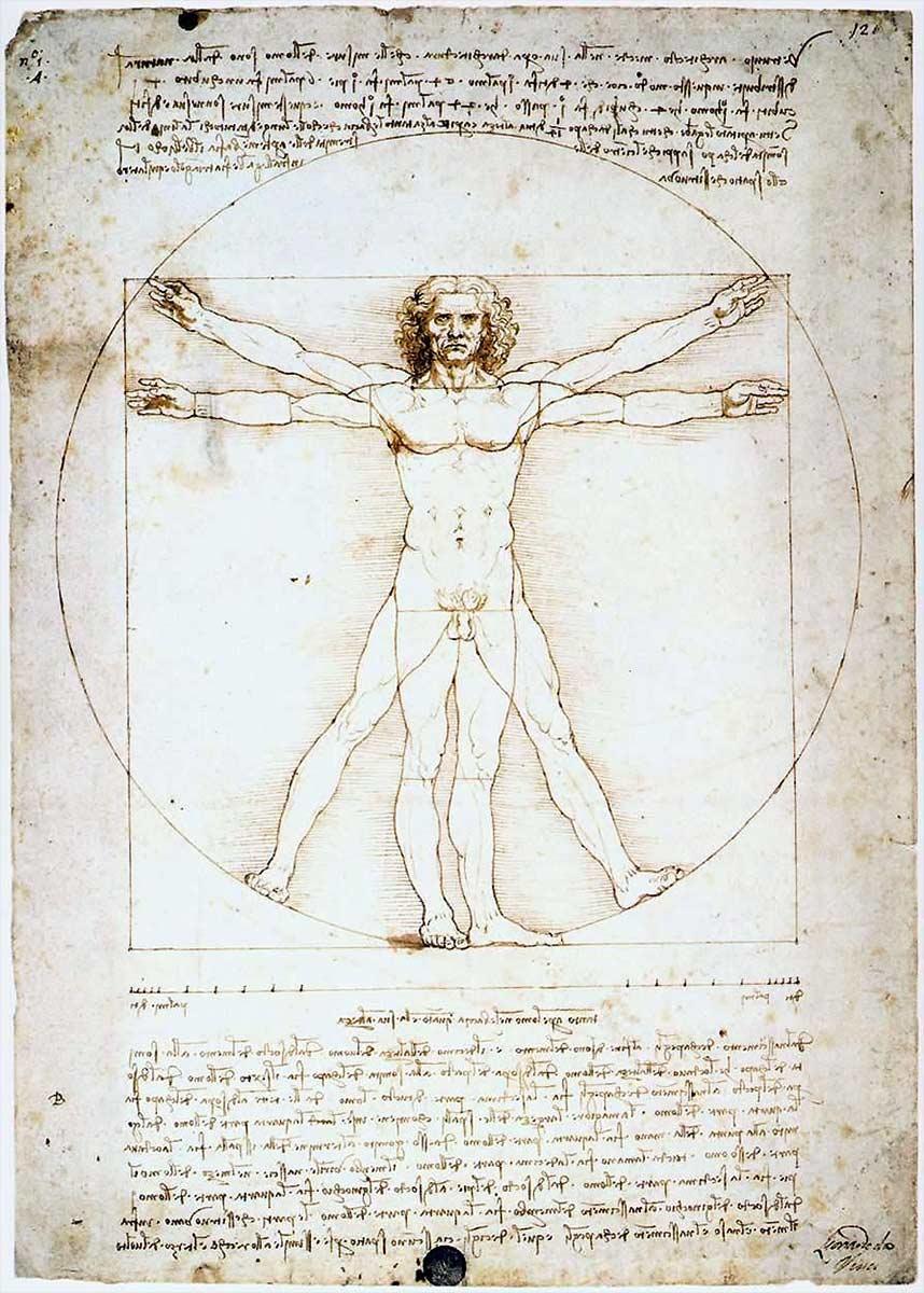 Leonardo da Vinci, de Vitruviusman, ca. 1490