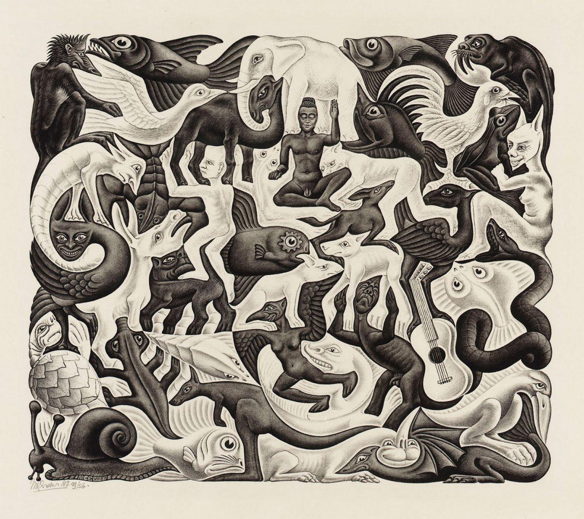 M.C. Escher, Vlakvulling II, litho, juli 1957