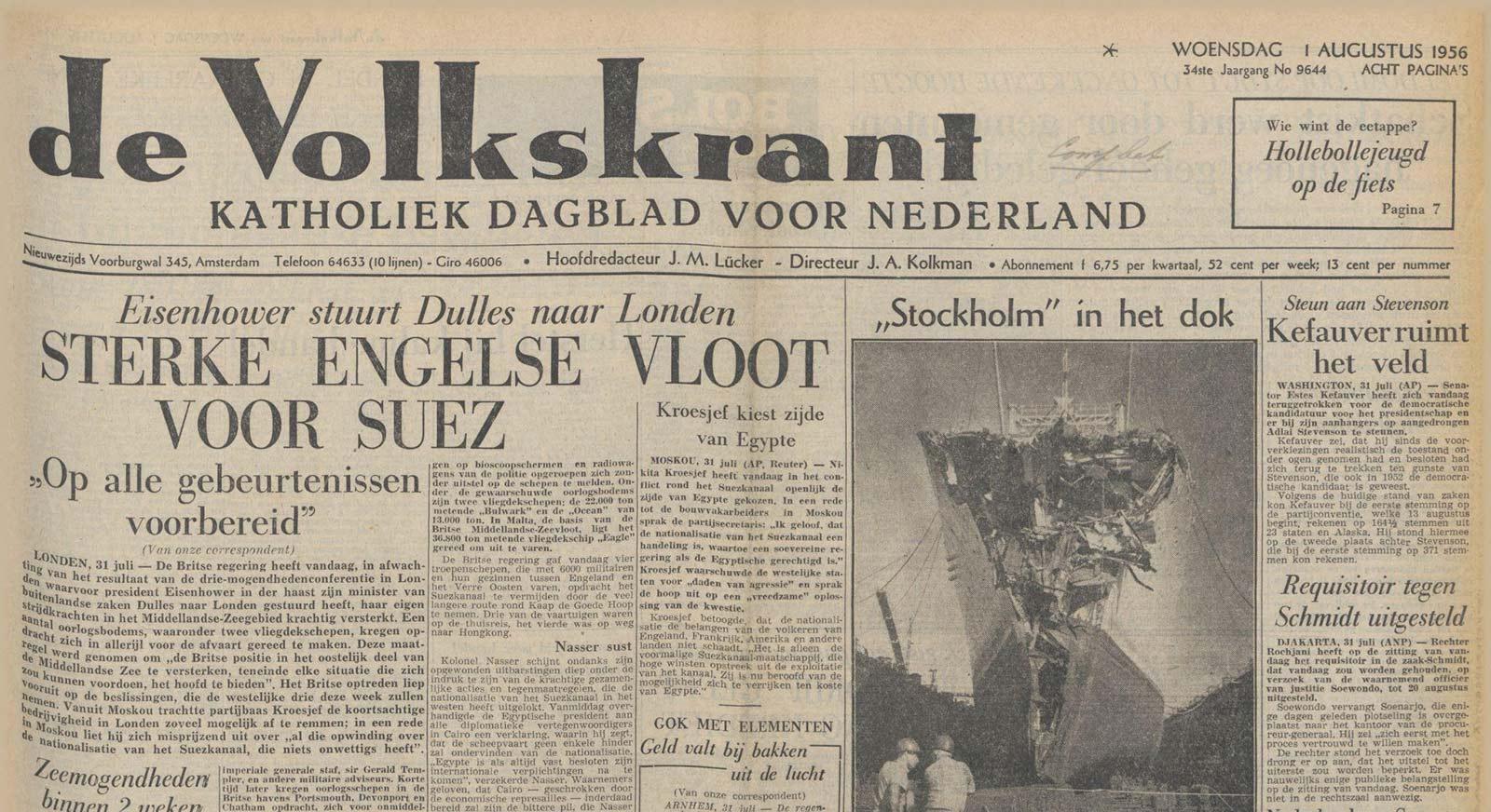 Kefauver accepts his loss and supports Stevenson from this moment on. Dutch newspaper 'De Volkskrant', 1 August 1956