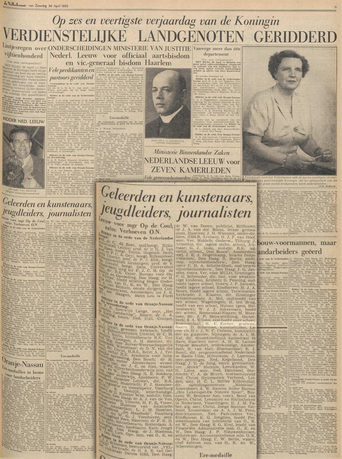 Dutch newspaper Volkskrant, 30 april 1955