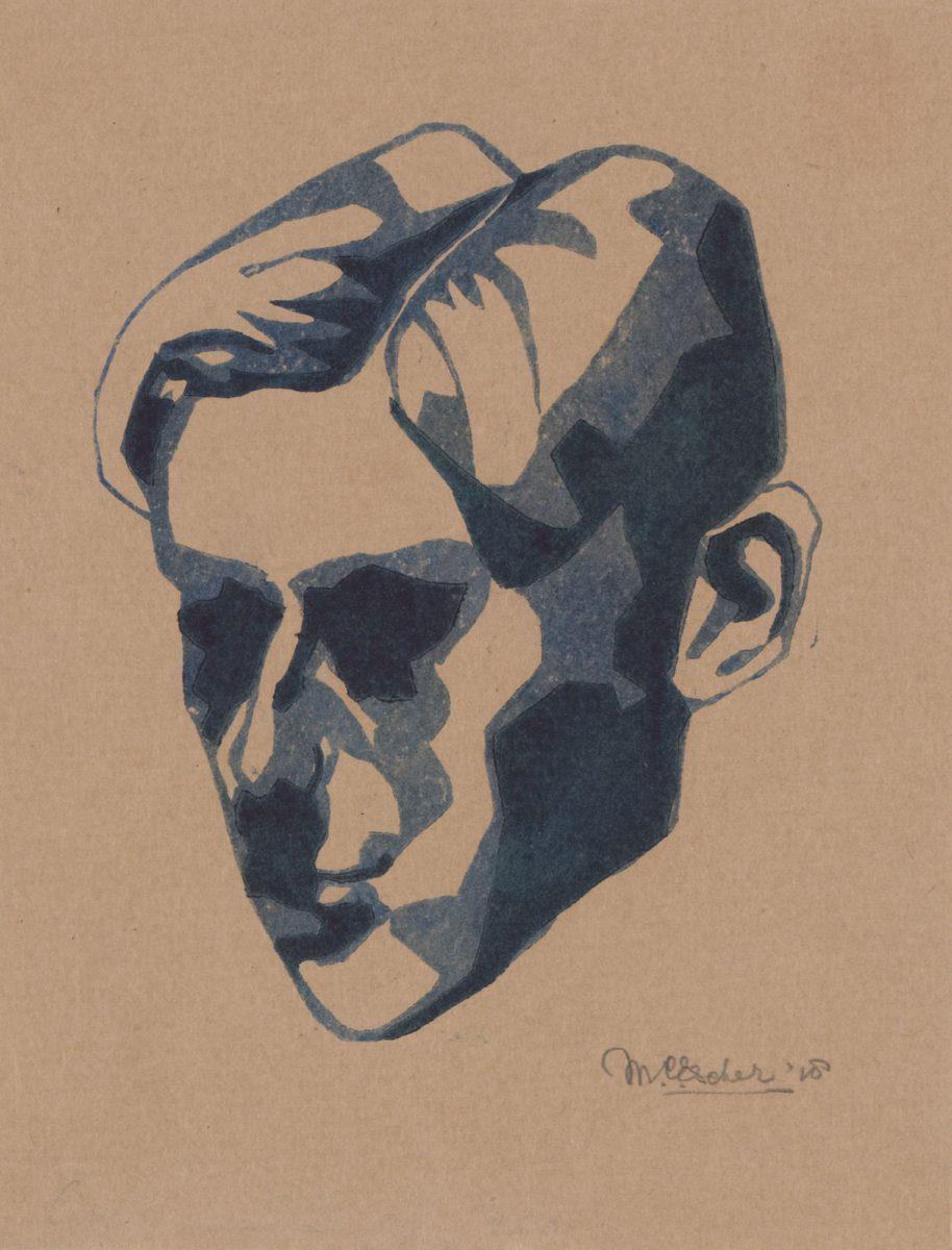 M.C. Escher, Zelfportret, linoleumsnede, 1918