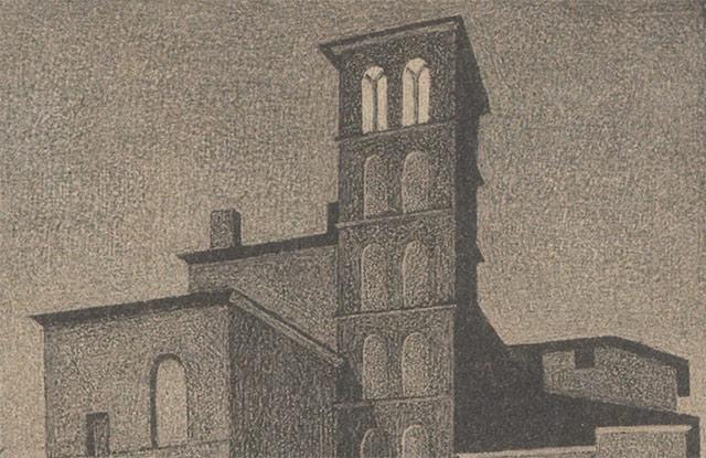 Een klokkentoren in de schemering